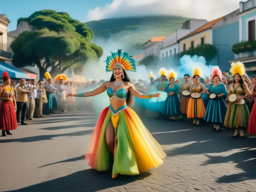 Vedette afrouruguaya en Carnaval: Clementina lidera con gracia y confianza una vibrante procesión llena de color y energía en Uruguay