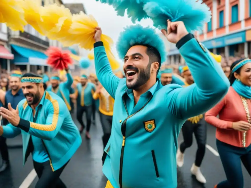 Afrontando el agotamiento físico en el Carnaval Uruguayo: desfile vibrante de coloridos disfraces y música tradicional