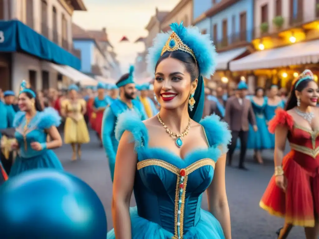 Fotografía la alegría del Carnaval Uruguayo con vibrantes colores y bulliciosa celebración