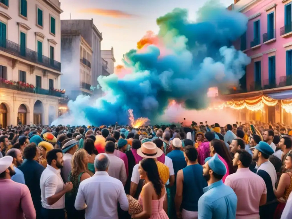 Una animada y vibrante paleta de colores del Carnaval Uruguayo en la calle