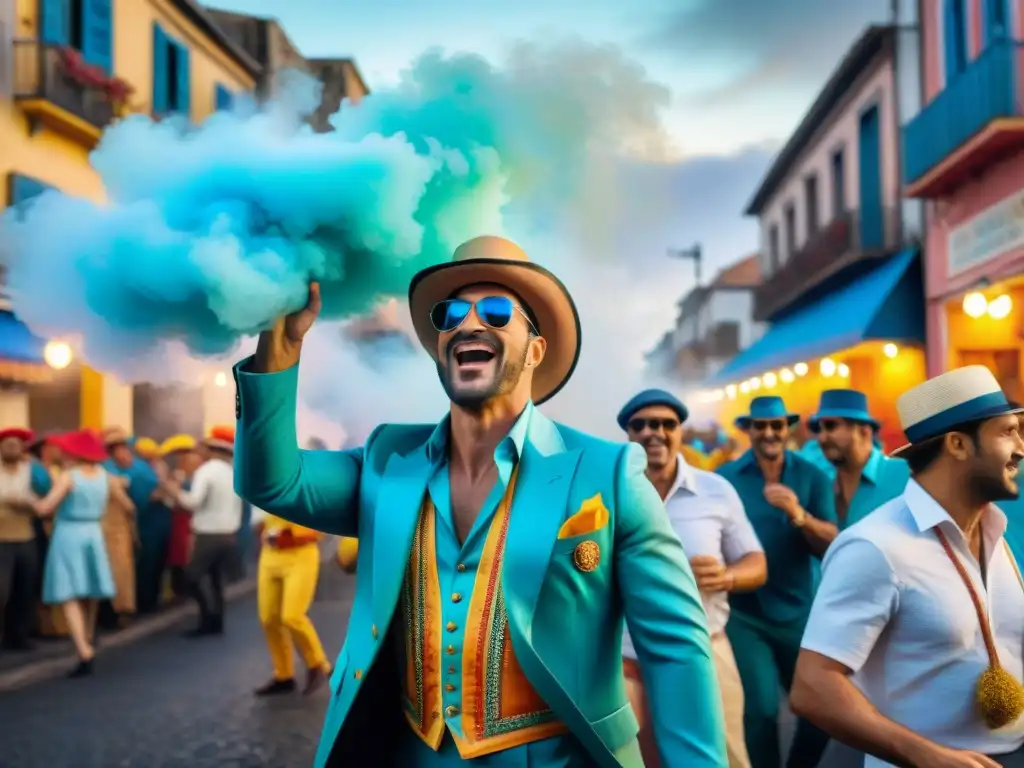 Un animado Carnaval en Uruguay con bebidas tradicionales y gente colorida festejando