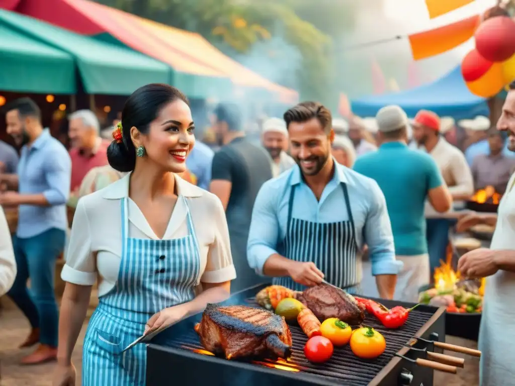 Animado Carnaval con tradición del asado: gente de todas las edades alrededor de la parrilla, música y baile