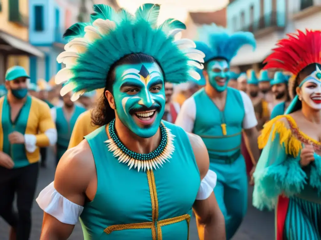 Animado Carnaval en Uruguay con vestuarios coloridos y diseño único, reflejando la influencia de las redes sociales