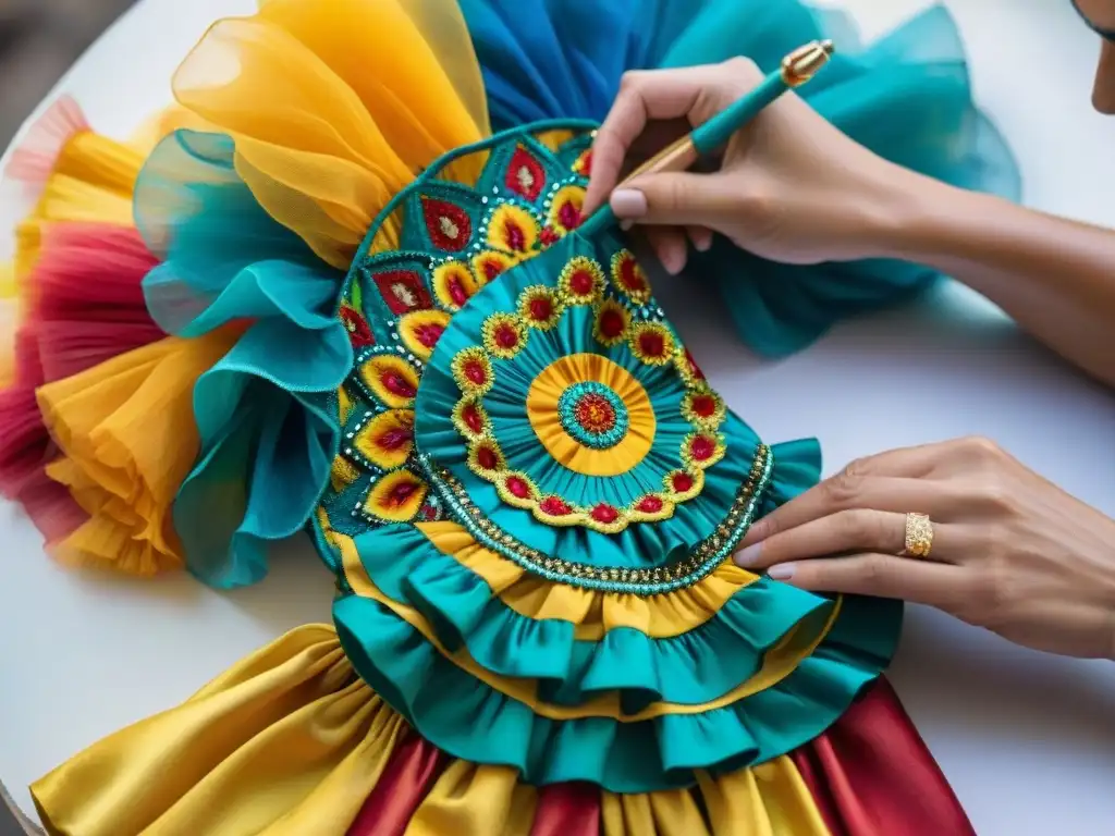 Un artesano uruguayo diseña trajes de carnaval, confeccionando capas de rulos y lentejuelas