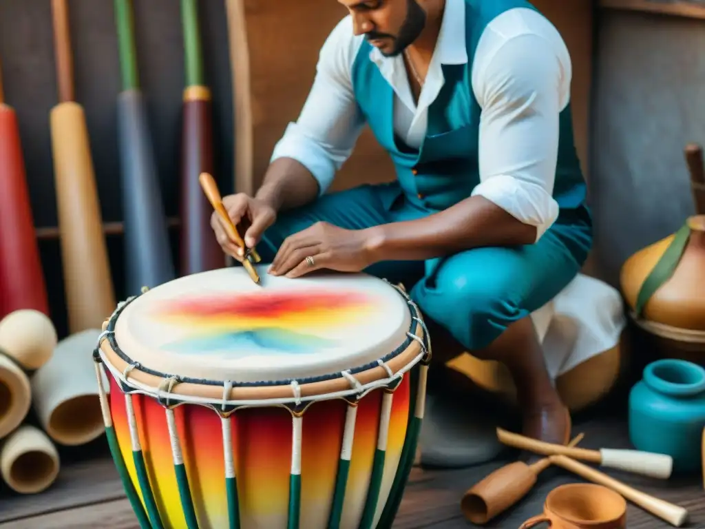 Artesanos meticulosos crean un tambor de Candombe, inmersos en la tradición y el arte