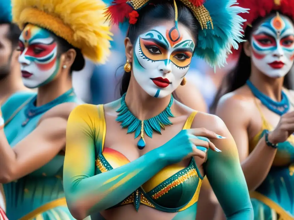 Artistas de body painting Uruguay crean diseños vibrantes en bailarines para el Carnaval