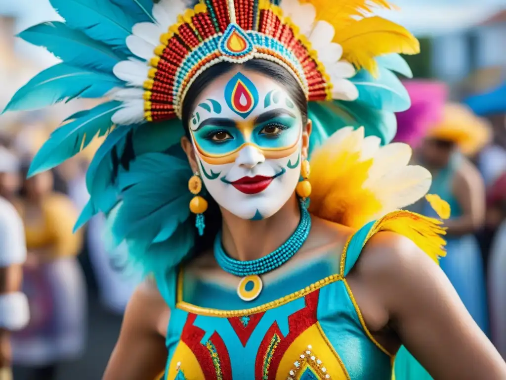 Artistas de body painting en Uruguay decoran cuerpos con diseños coloridos y detallados en un vibrante carnaval