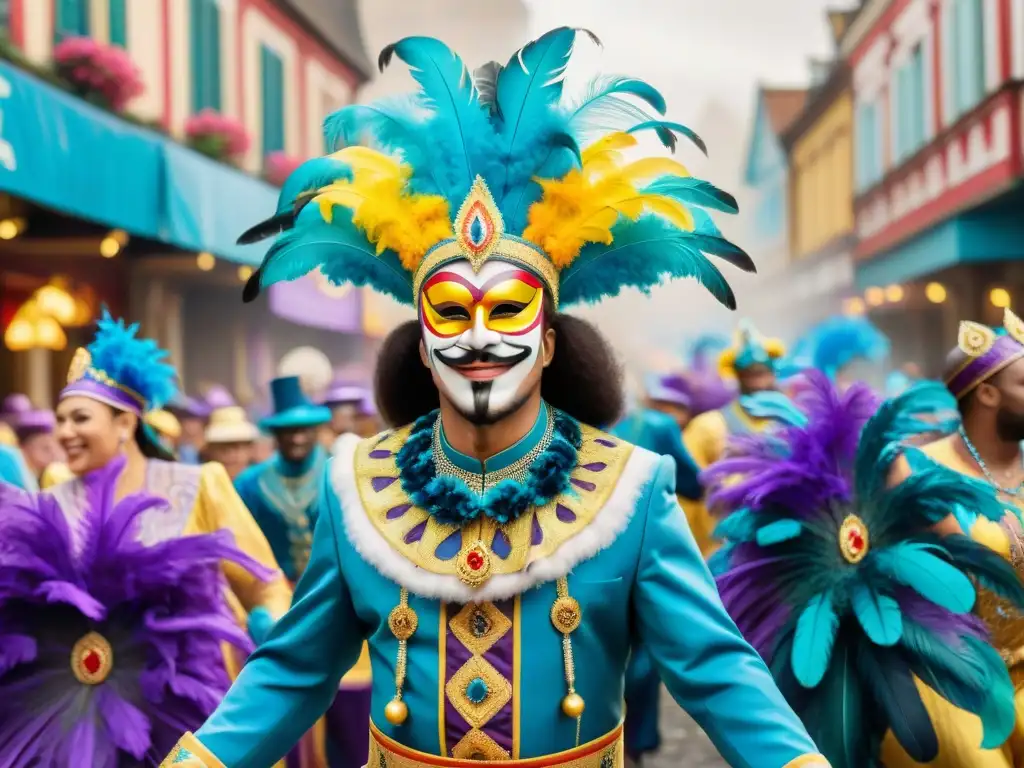 Un bullicioso desfile de Carnaval capturando la diversidad cultural y la alegría festiva