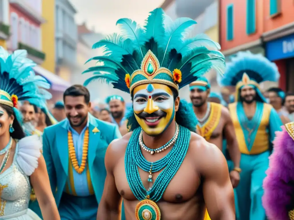 Celebración del Carnaval en Uruguay: un cuadro acuarela que refleja la diversidad y el impacto social del Carnaval Uruguayo