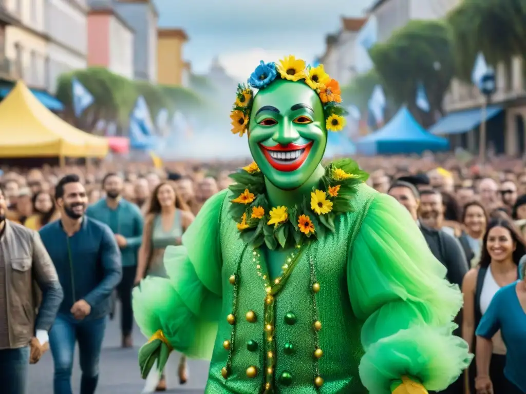 En el Carnaval de Uruguay, carrozas ecoamigables desfilan entre multitudes asombradas