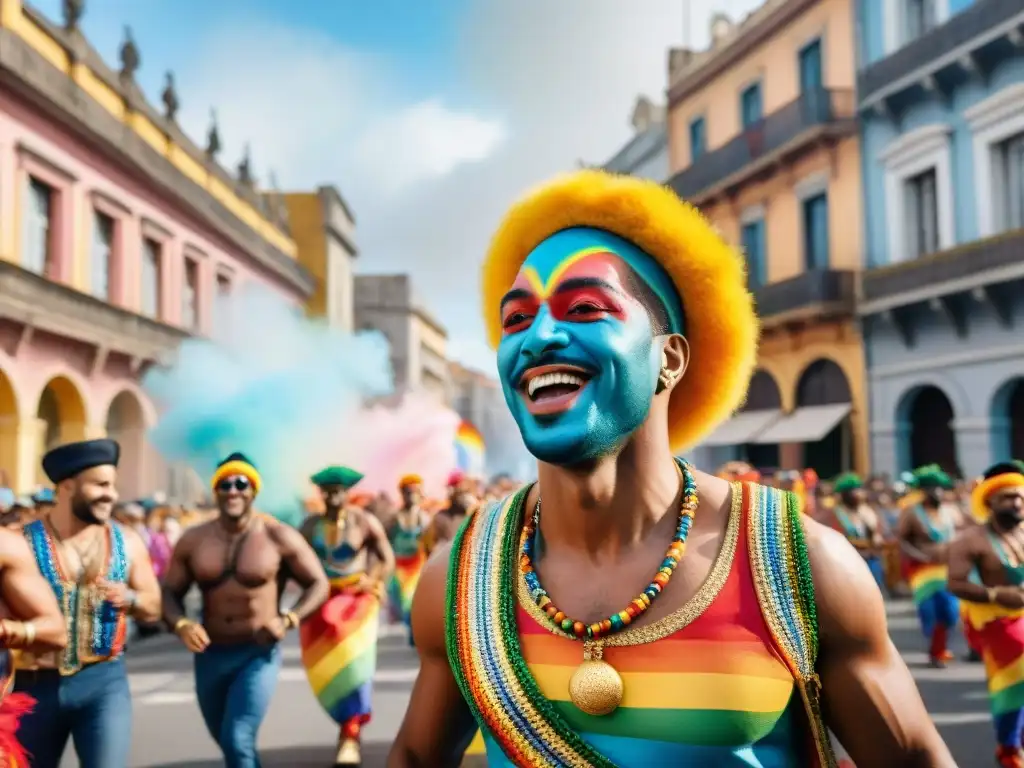 Comparsas LGBT+ en Carnaval Uruguayo: Desfile colorido y alegre con diversidad y celebración