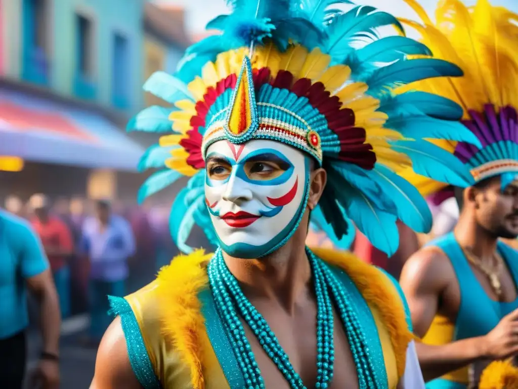 Comparsas LGBT+ Carnaval Uruguayo: Grupo vibrante en el Carnaval de Uruguay con colores, baile y celebración inclusiva