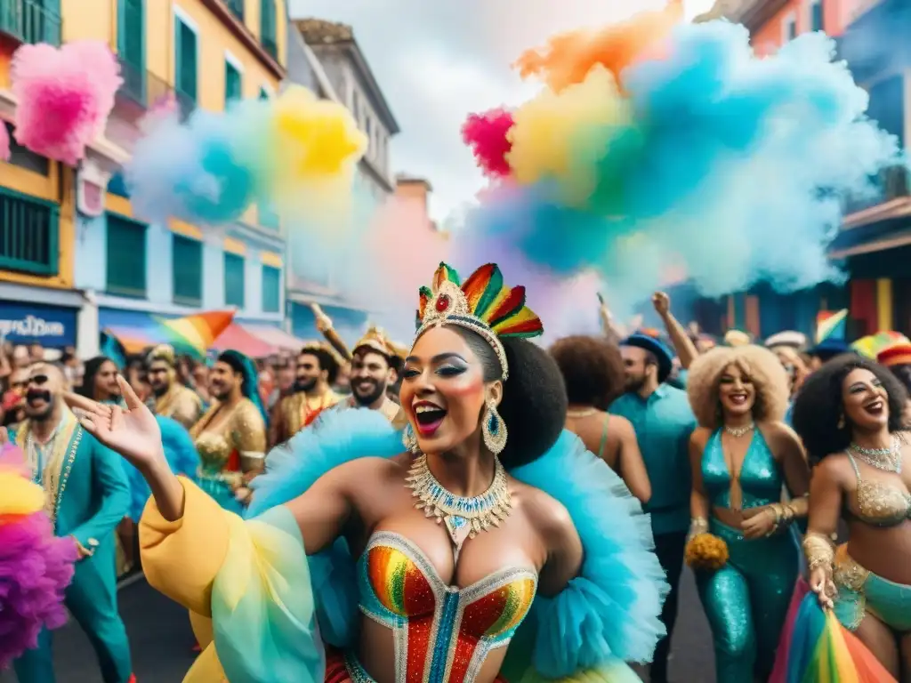 Comparsas LGBT+ en Carnaval Uruguayo: Personas diversas celebran con alegría y color en desfile de Carnaval