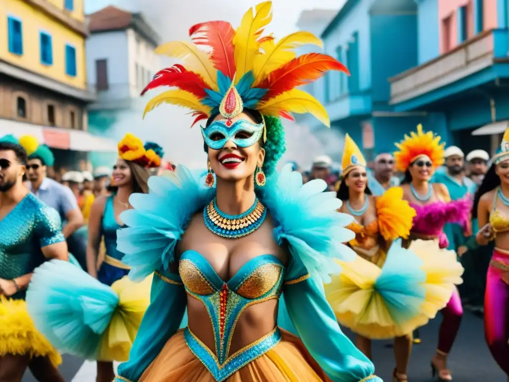 Un Carnaval vibrante en Uruguay con trajes reciclados y deslumbrantes carrozas, destacando la creatividad y el reciclaje en el Carnaval Uruguayo