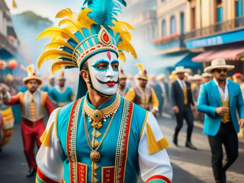 Una celebración vibrante de comparsas en un carnaval uruguayo, con impacto en la identidad cultural