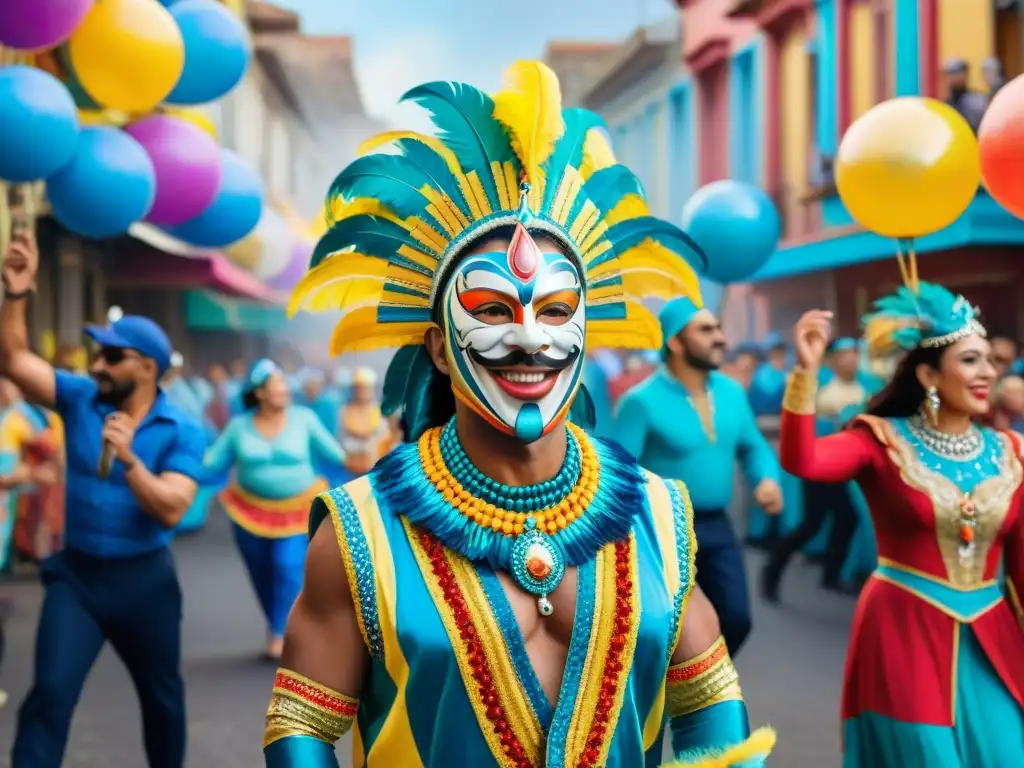 Participación ciudadana en el Carnaval: Escena vibrante de la comunidad disfrutando juntos en el desfile del Carnaval Uruguayo