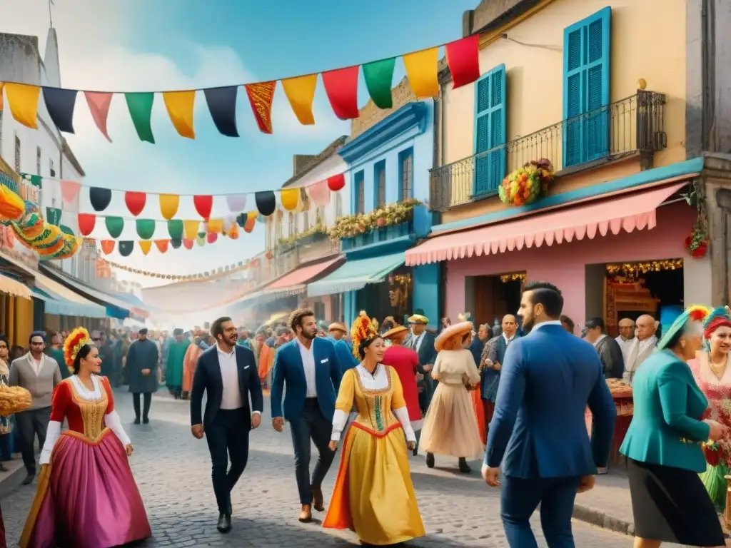 Celebración colorida del Carnaval en Uruguay, con música, disfraces y delicias locales