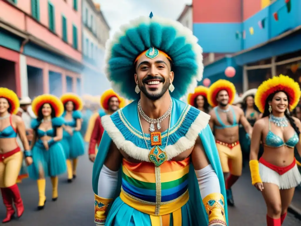 Colorida inclusión LGBT+ en Carnaval Uruguayo: diversidad, unión y orgullo en vibrante desfile de personajes con trajes festivos