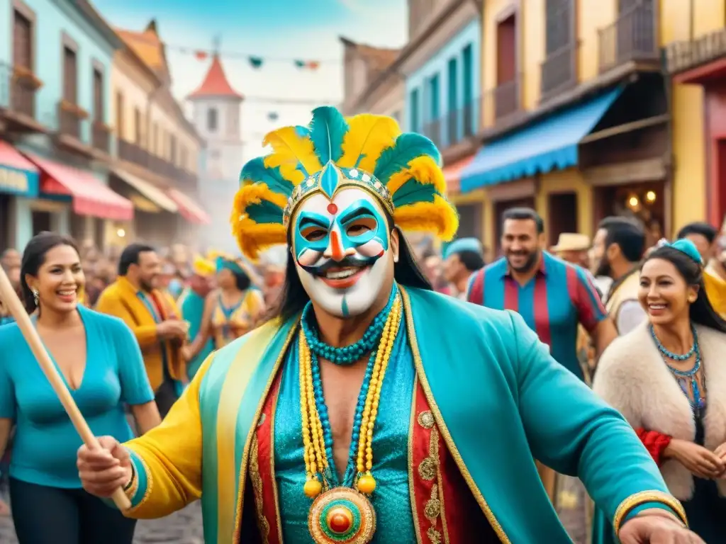 Colorida transmisión cultura carnavalesca en familias Uruguayas disfrutando de festividades tradicionales