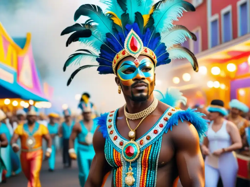 Una colorida celebración de Carnaval, con bailarines y carrozas adornadas