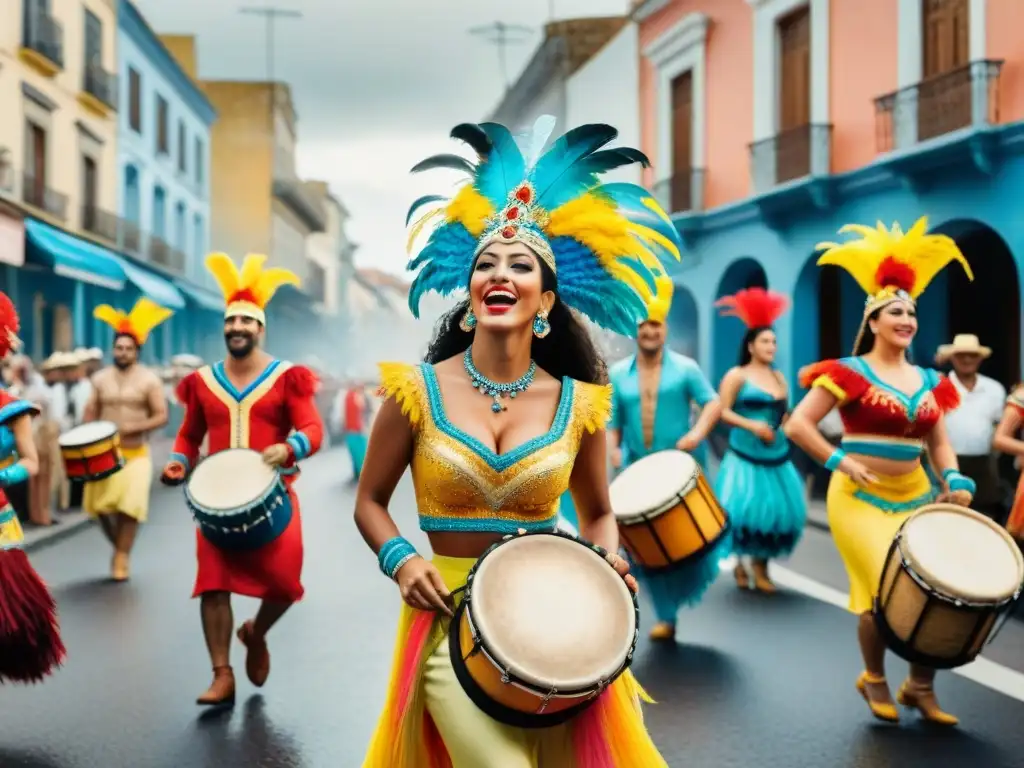 Colorida comparsa de Carnaval en Uruguay, historia comparsas Carnaval Uruguayo