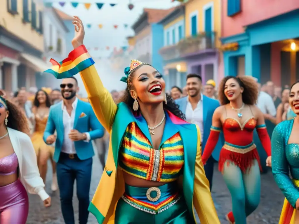 Colorida Comparsa LGBT+ Carnaval Uruguayo: diversidad, alegría y celebración en desfile de Carnaval