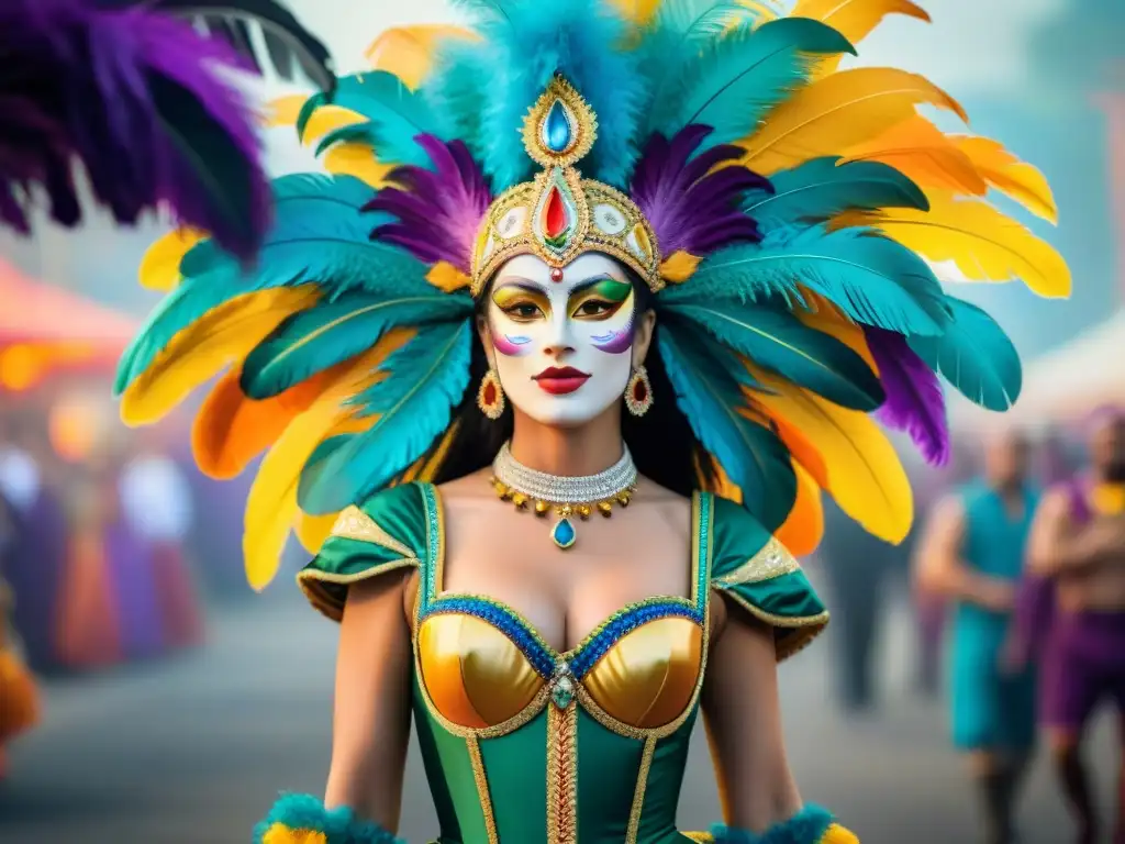 Colorida evolución de trajes de carnaval uruguayo: desde máscaras tradicionales a diseños modernos con plumas y lentejuelas