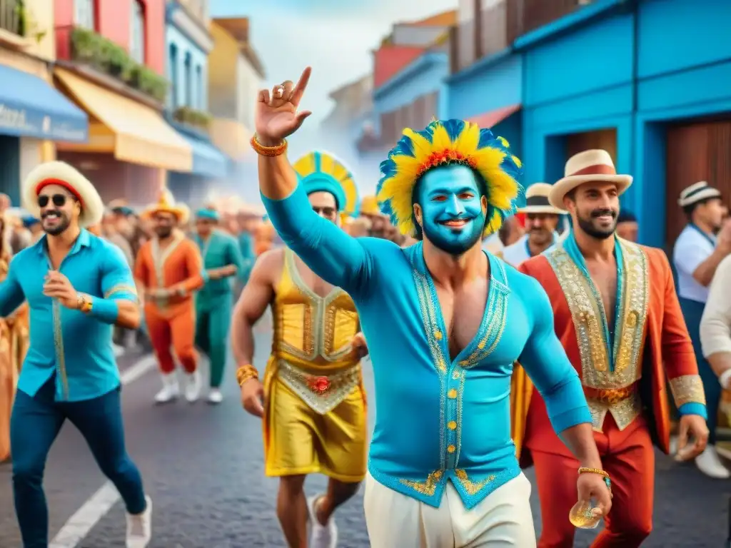 Coloridas murgas desfilan en el Carnaval Uruguayo, reflejando la Importancia murga en Carnaval Uruguayo