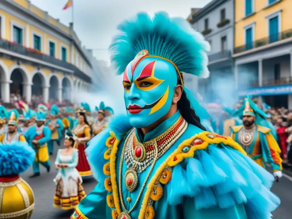 Colorido Carnaval en Uruguay con cambios políticos y sociales, fusionando tradición y alegría en desfile vibrante