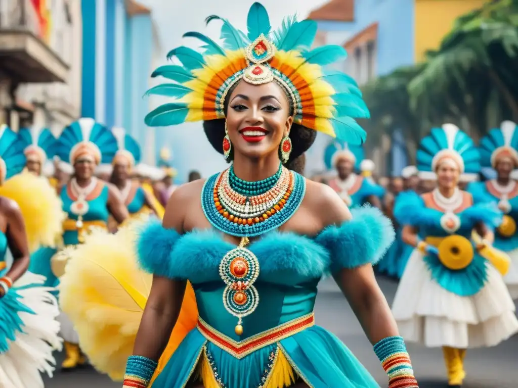 Colorido Carnaval en Uruguay con danzantes y trajes inspirados en la diáspora africana