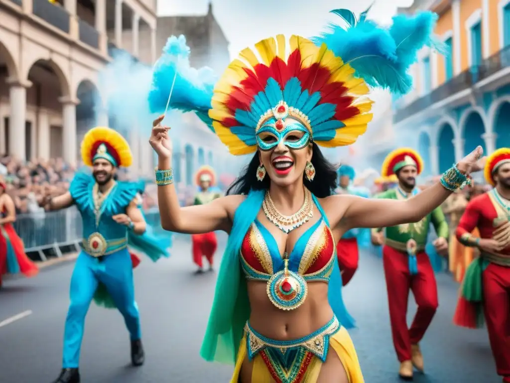 Colorido Carnaval en Uruguay con danzas, máscaras y trajes vibrantes