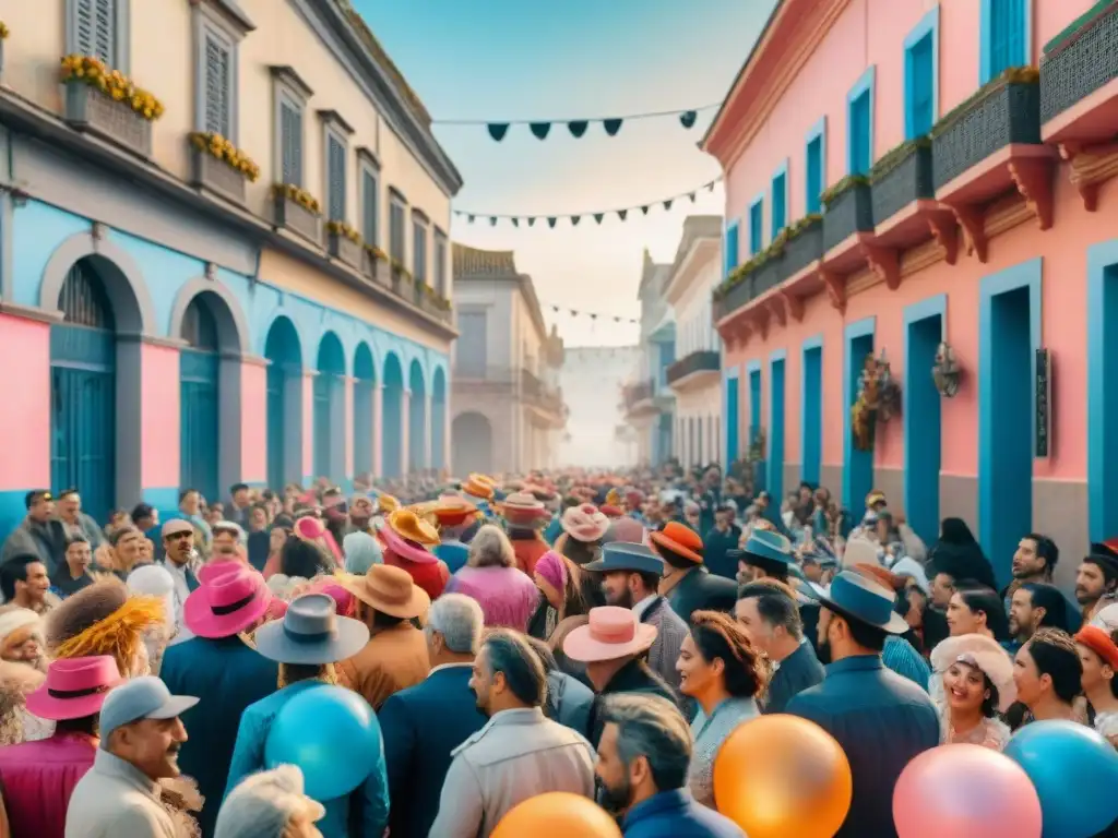 Colorido Carnaval en Uruguay: desfile de carrozas y danzarines en una bulliciosa calle