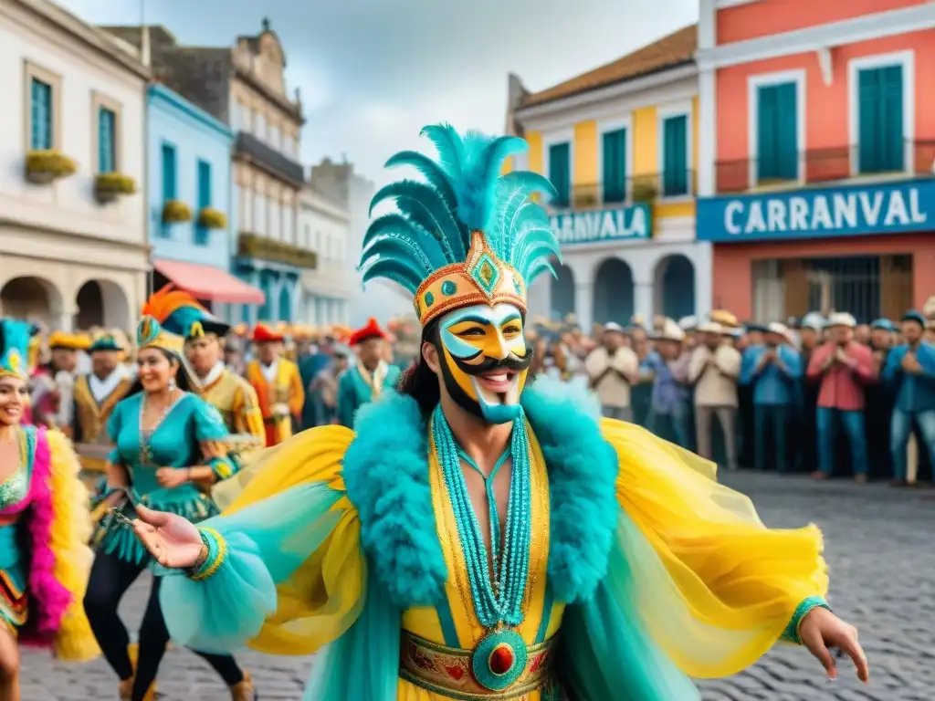 Colorido Carnaval en el interior de Uruguay: desfile festivo con música, disfraces y alegría comunitaria