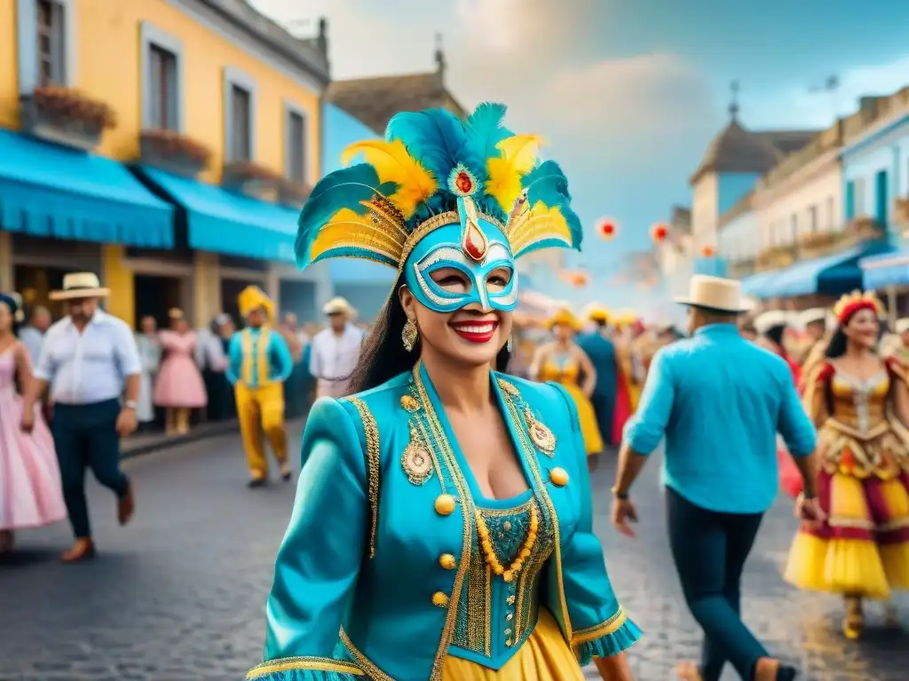 Colorido Carnaval Uruguayo: bailes alegres, máscaras y música vibrante en las bulliciosas calles