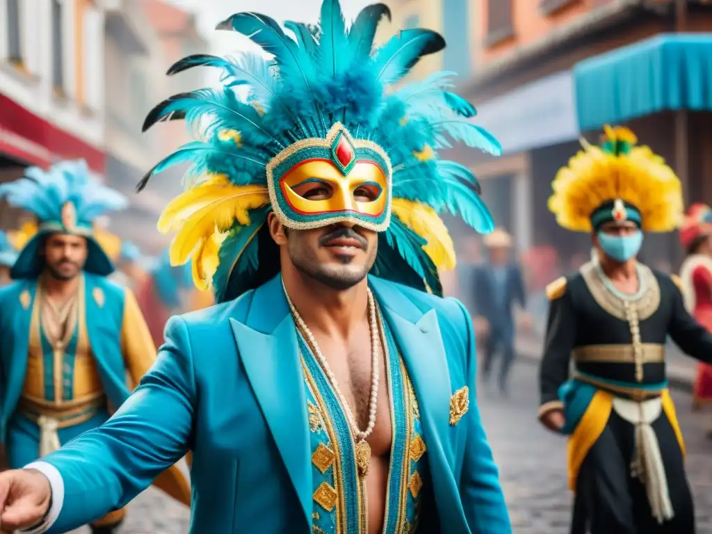 Colorido Carnaval Uruguayo: danzas, trajes y música en las bulliciosas calles, comunicando la rica cultura