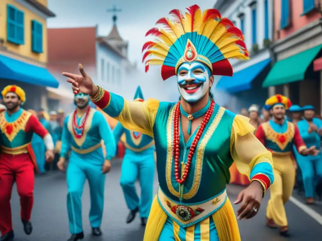 Colorido Carnaval Uruguayo: desfile vibrante de danzas, música y alegría en las calles