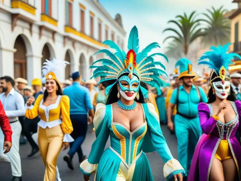Carnaval de Uruguay: Diversidad y alegría en acuarela Colorido Carnaval Uruguayo: diversidad y alegría en el desfile, evolución inclusión Carnaval Uruguayo