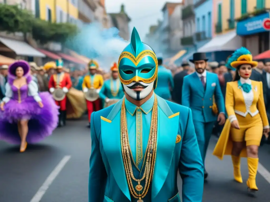 Colorido Carnaval Uruguayo con impacto ambiental sostenible en desfile vibrante y festivo