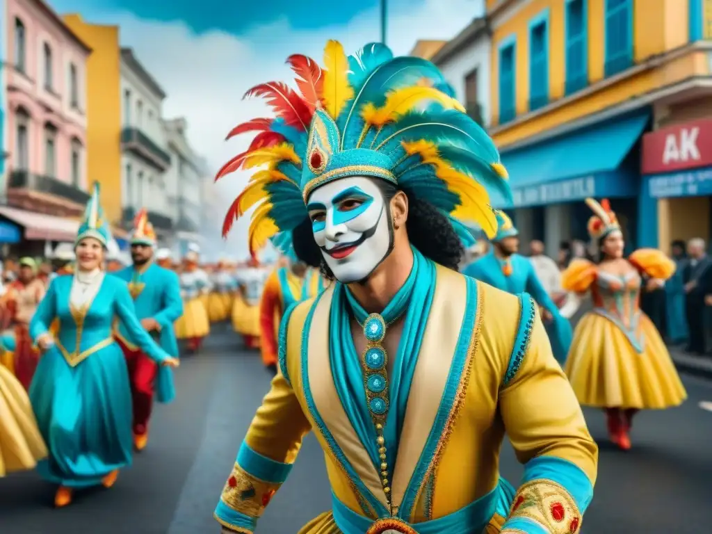 Colorido Carnaval en Uruguay: desfile vibrante con trajes, música y diversidad cultural