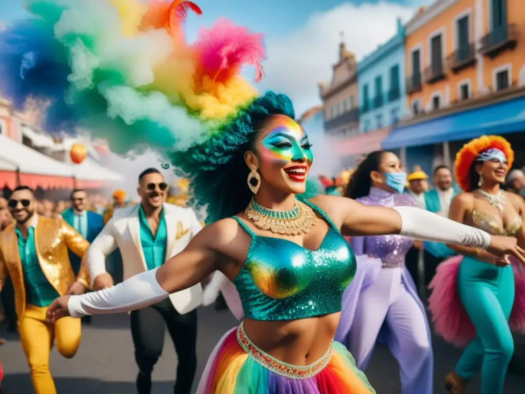 Colorido desfile de Carnaval en Uruguay con impacto social agrupaciones LGBT+