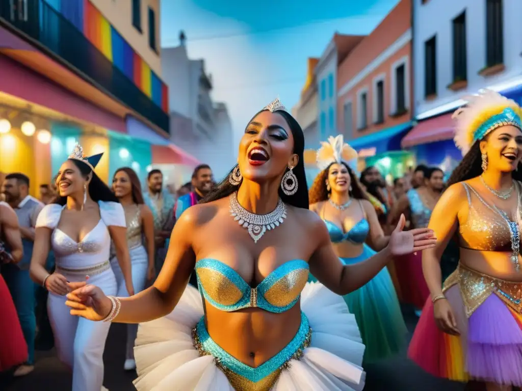 Colorido desfile de Carnaval en Uruguay con influencia de agrupaciones LGBT+