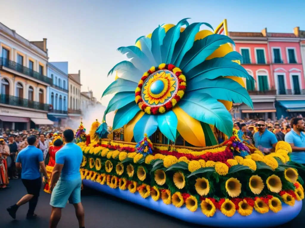 Colorido desfile en el Carnaval de Uruguay con diseño innovador y creativo