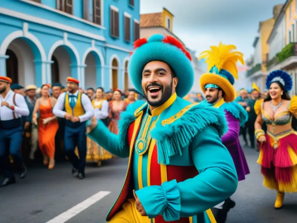 Colorido desfile de Carnaval en Uruguay con música tradicional y diversidad