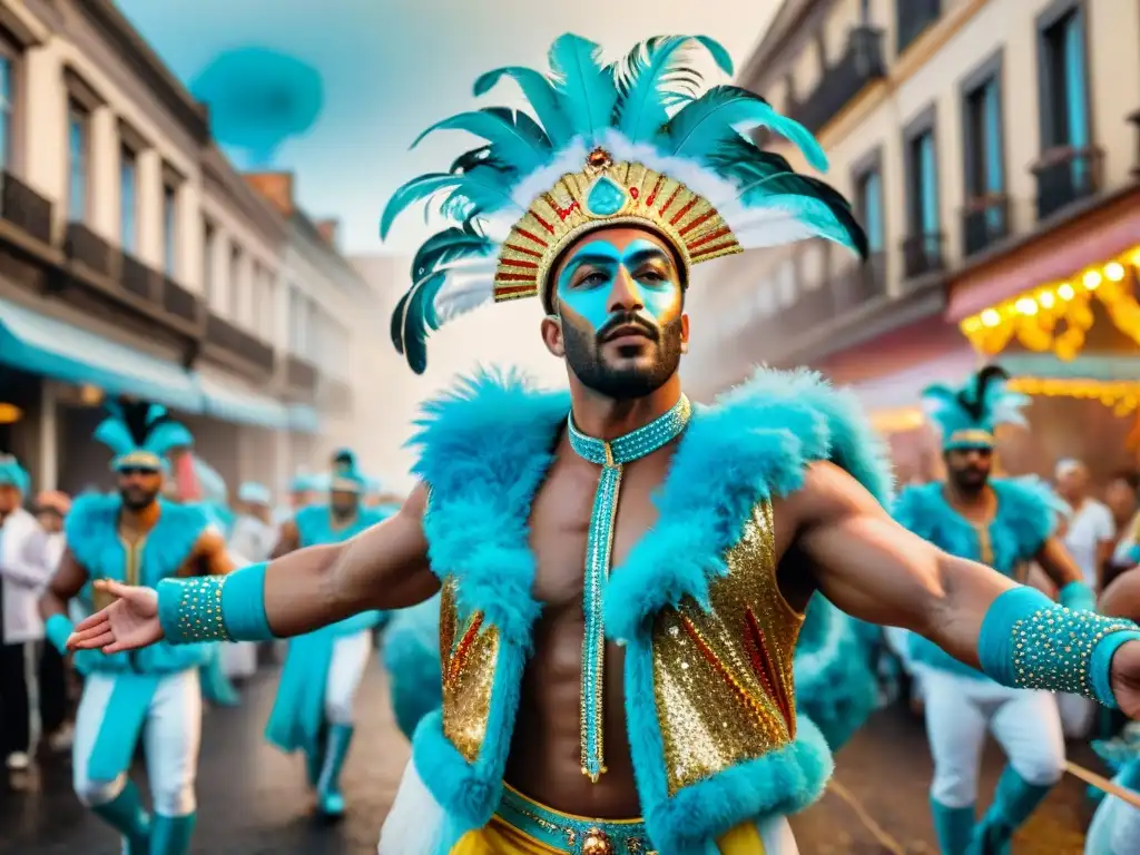 Colorido desfile de Carnaval Uruguayo con vestuarios inspirados en diferentes décadas