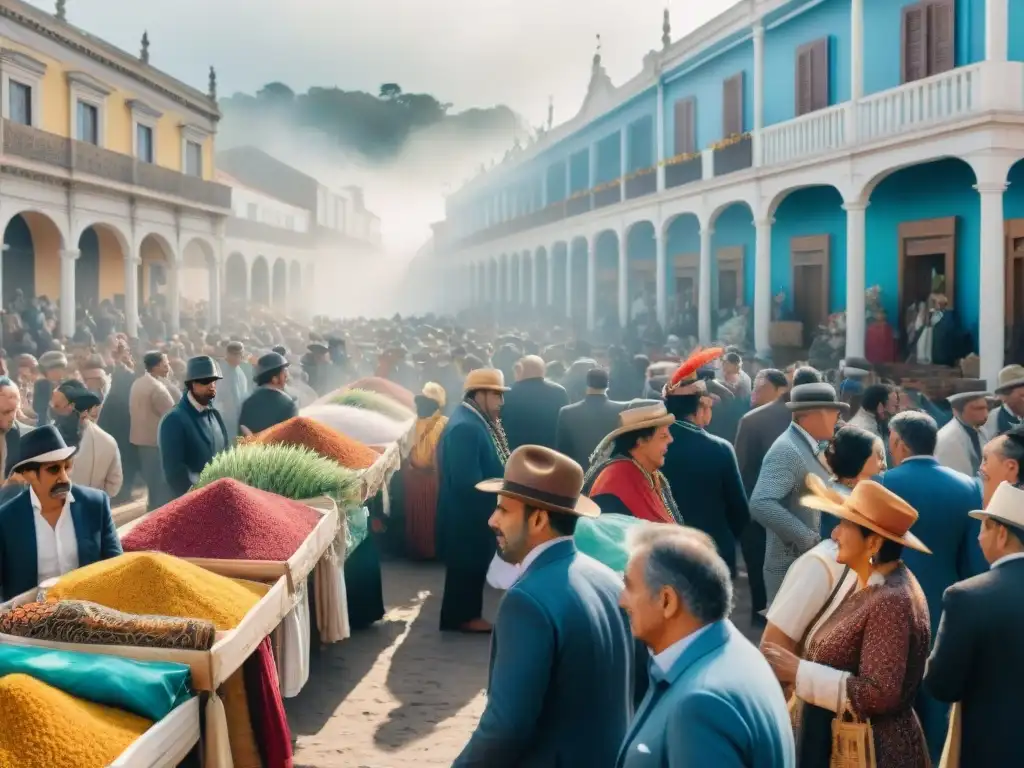 Colorido mercado en Uruguay durante el Carnaval