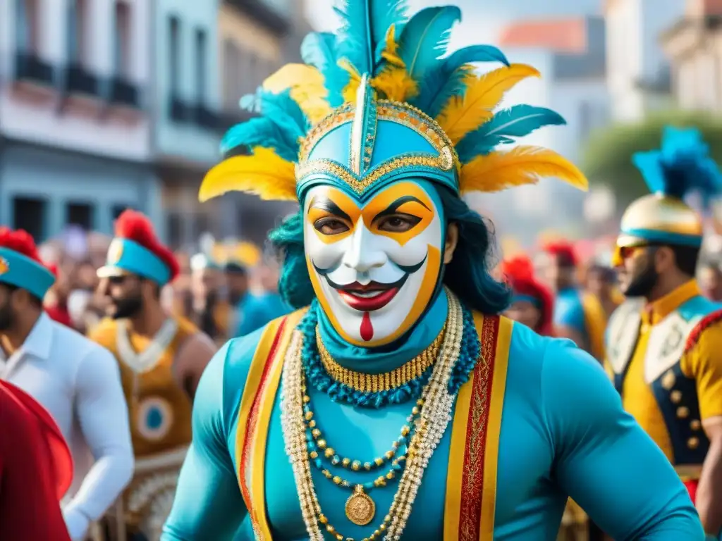 Colorido vestuario de protesta social en carnaval Uruguayo, transmitiendo energía y pasión por el cambio