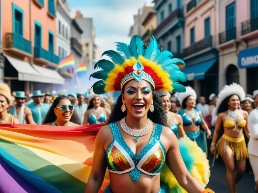 Una comparsa LGBT+ deslumbrante desfila en el Carnaval Uruguayo por las calles de Montevideo