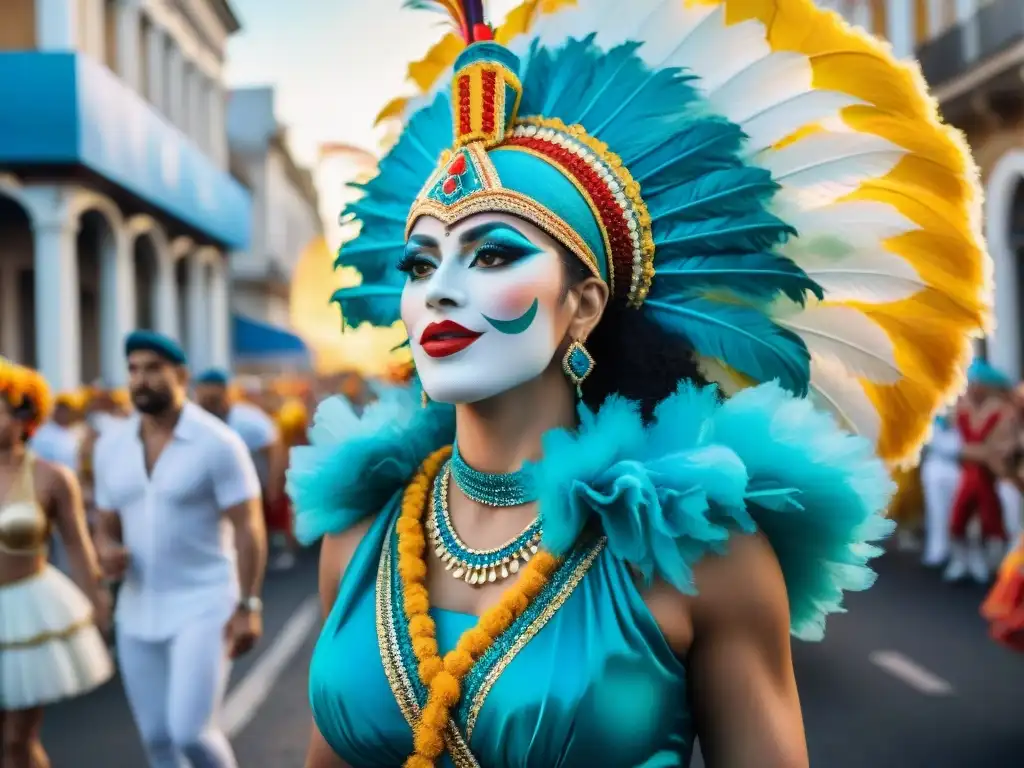 Deslumbrante desfile de coreógrafos en el Carnaval de Uruguay Pasión de coreógrafos del Carnaval desfilando en Uruguay con trajes coloridos y carros alegóricos