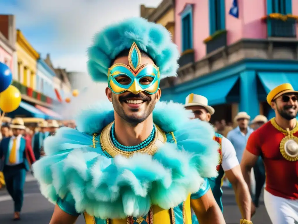 Cuadro acuarela vibrante del Carnaval en Uruguay