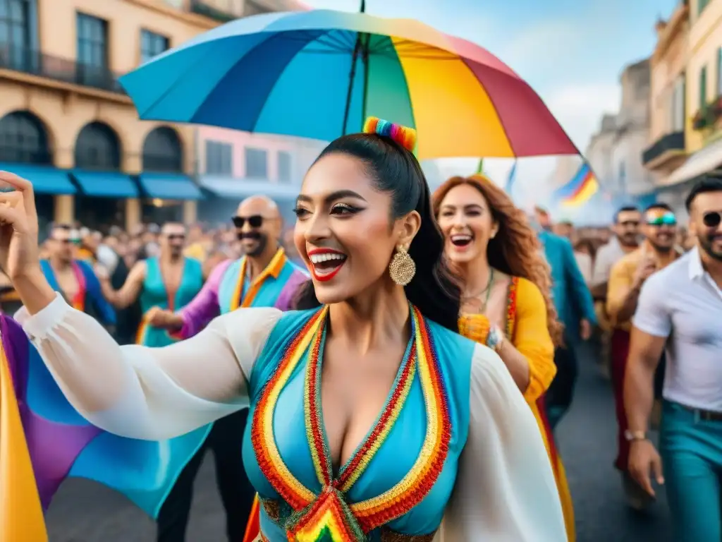 Desfile alegre de Comparsas LGBT+ en Carnaval Uruguayo